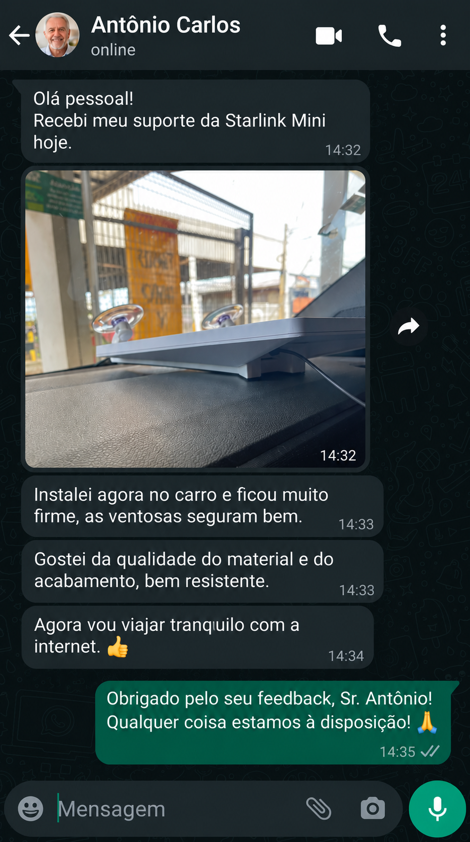 Depoimento de cliente da Star Shopp sobre qualidade e atendimento